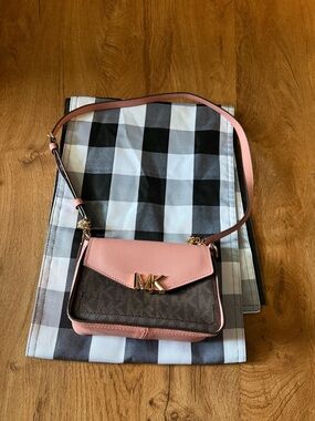 Michael Kors Pink and Brown MK Logo Crossbody